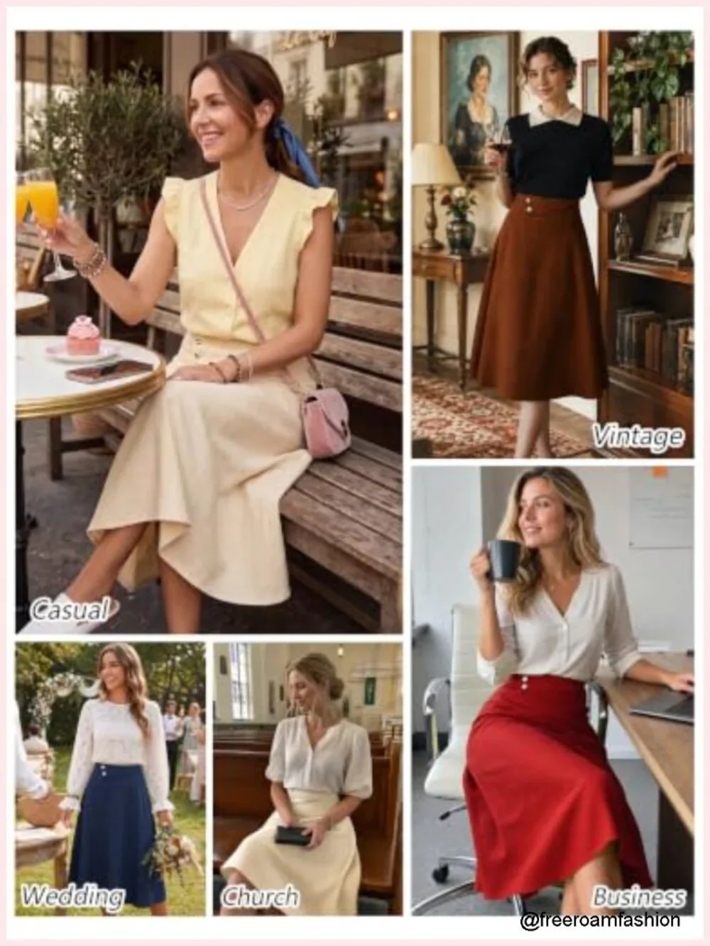 Women's High Waisted Midi Skirt with Pockets A-Line Elastic Waist Flare Skirt